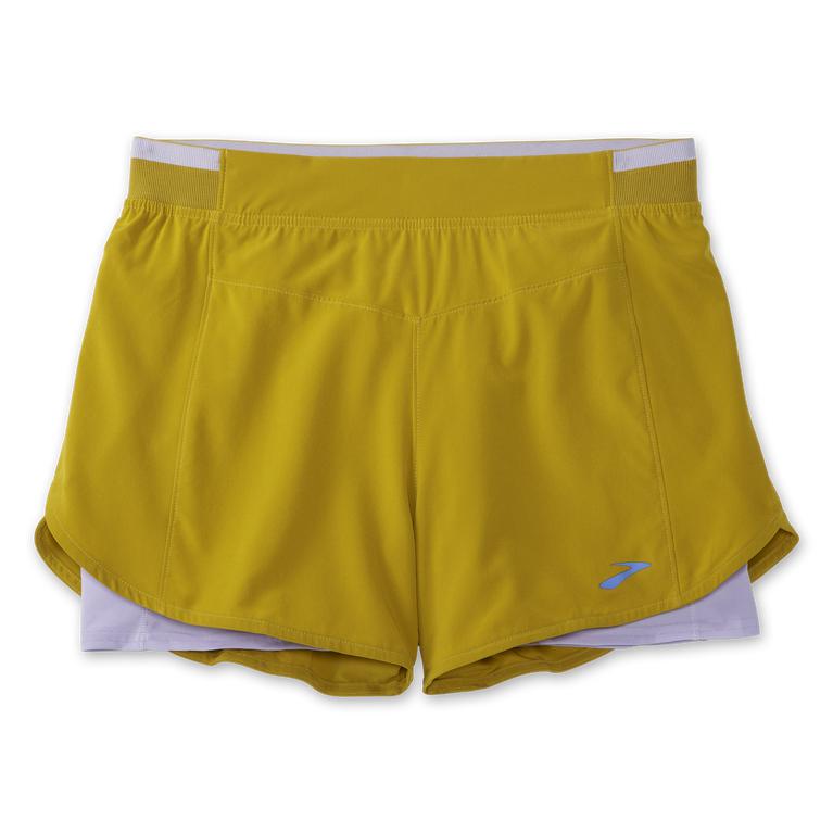 Brooks Womens Run Within 4 2-In-1 Running Shorts - Golden Hour/Violet Dash/White/Blue (408139-NOF)